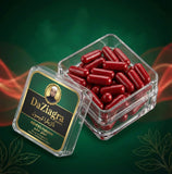 DaZiagra capsules in clear container with green ASHFAQ Hakeem label on decorative background