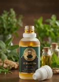 ASHFAQ Hakeem 12 Booti Tila herbal oil bottle with green label and plants in background